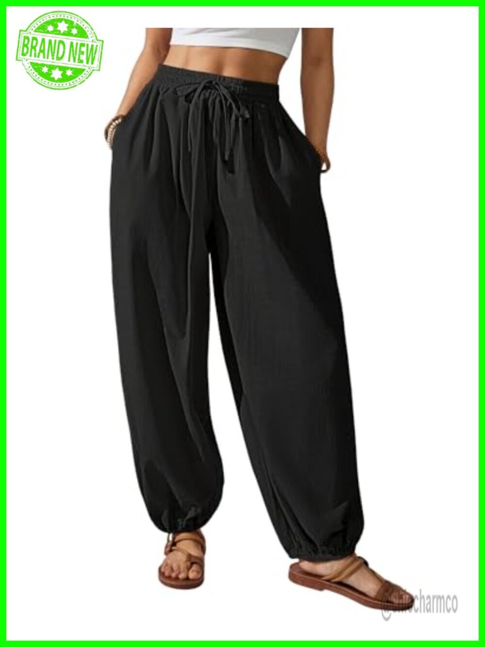 100% Cotton Harem Pants Women Balloon Wide Leg Baggy Casual Trousers